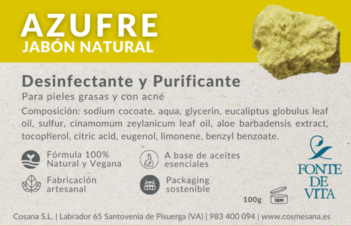 FONTE DE VITA <br> JABÓN 100% NATURAL AZUFRE 100 GR Corporal