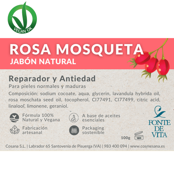 FONTE DE VITA <br> JABÓN 100% NATURAL ROSA MOSQUETA 100 GR